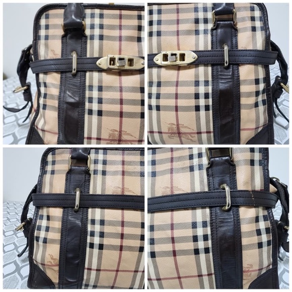 Authentic Burberry Haymarket Check Portrait Minford Tote Bag Beige/Chocolate Bro - Picture 5 of 16